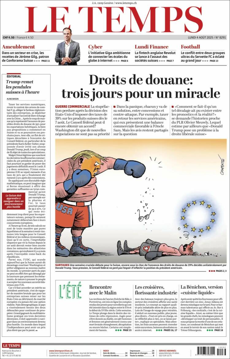Portada de Le Matin (Suisse)