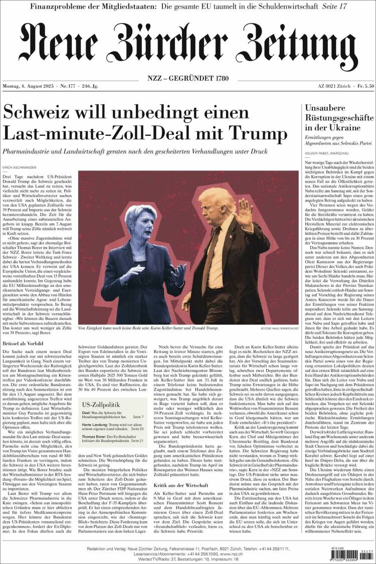 Portada de Neue Zürcher Zeitung (Switzerland)