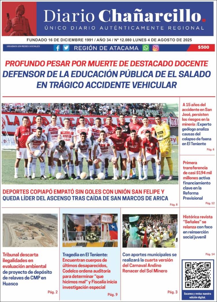 Portada de Diario Chañarcillo (Chile)
