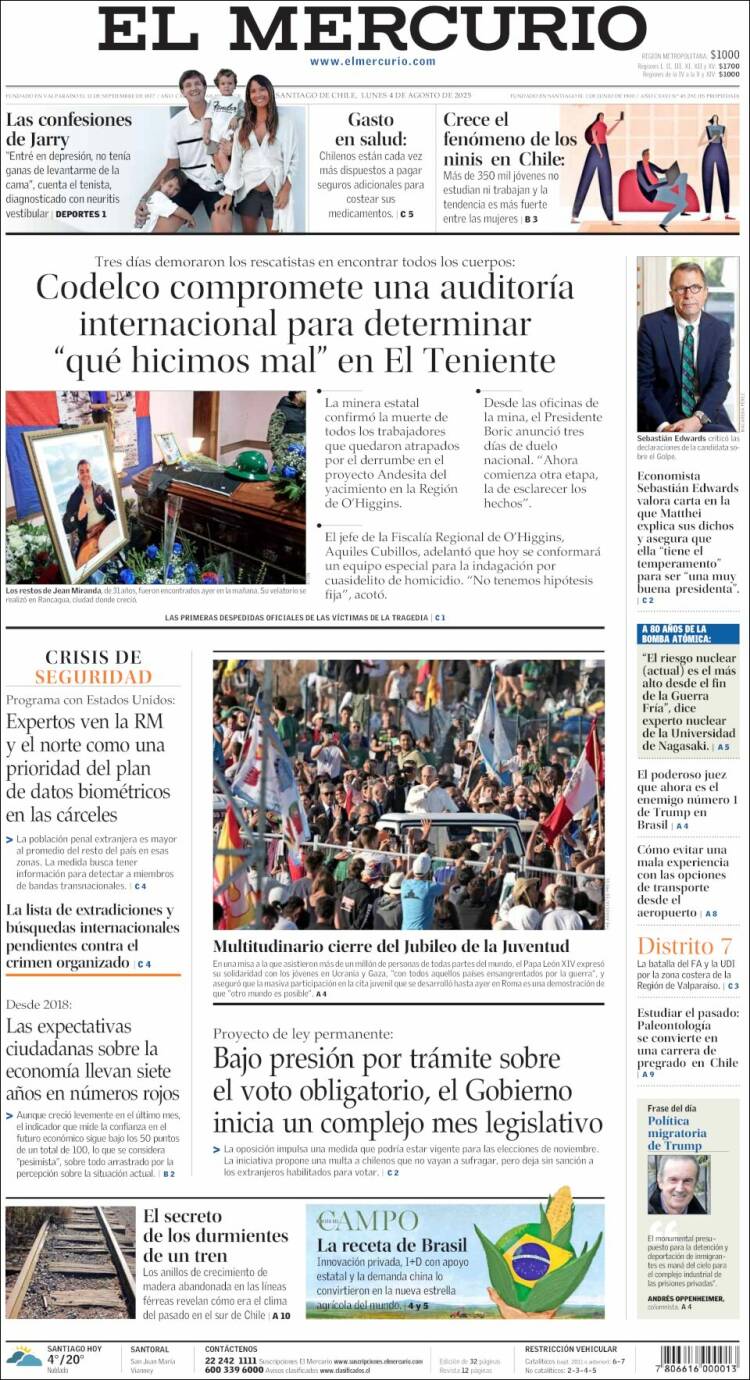 Portada de El Mercurio (Chile)
