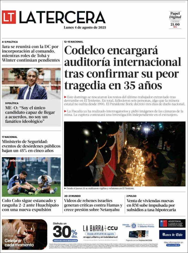 Portada de La Tercera (Chili)