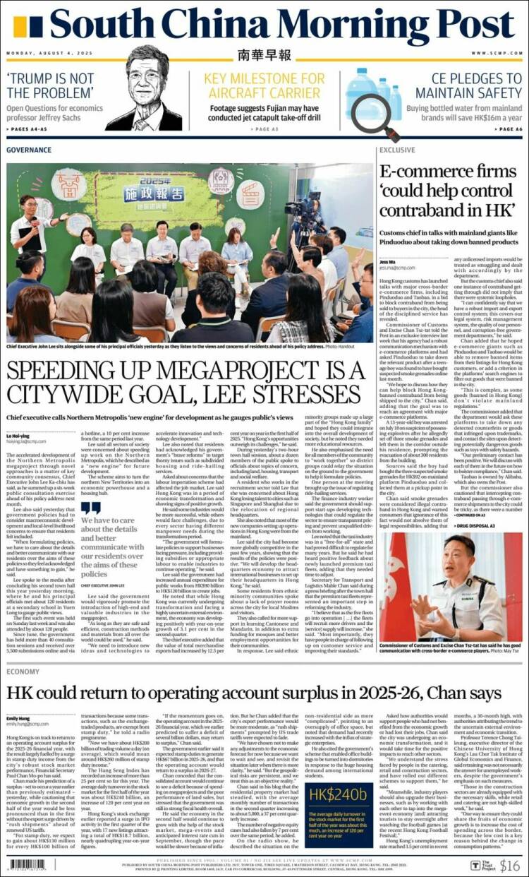 Portada de South China Morning Post (Chine)