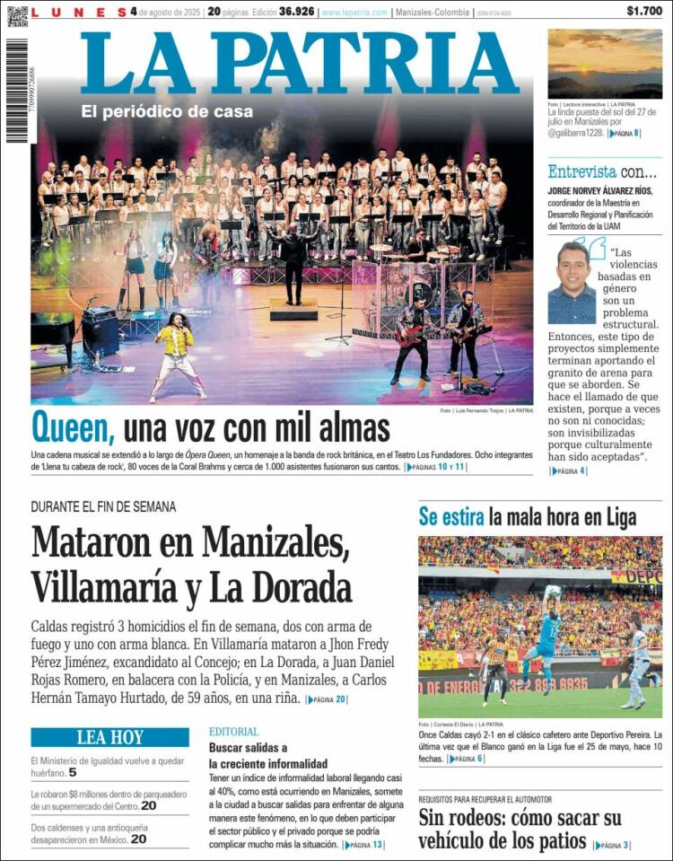 Portada de La Patria (Colombia)