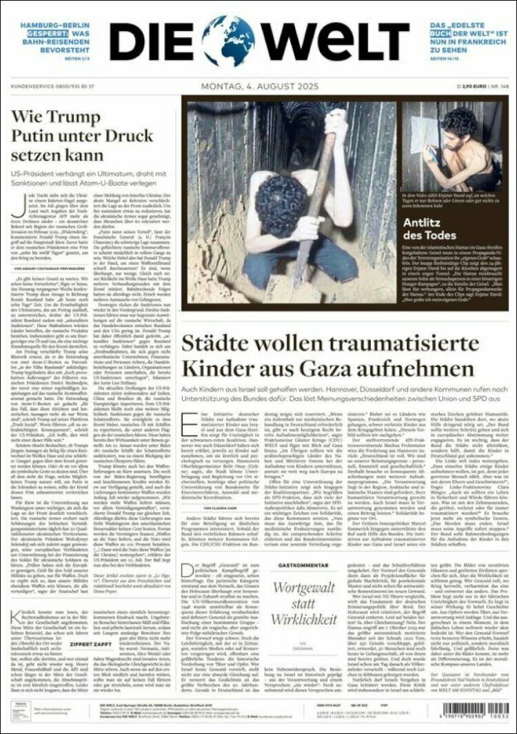 Portada de Die Welt (Germany)