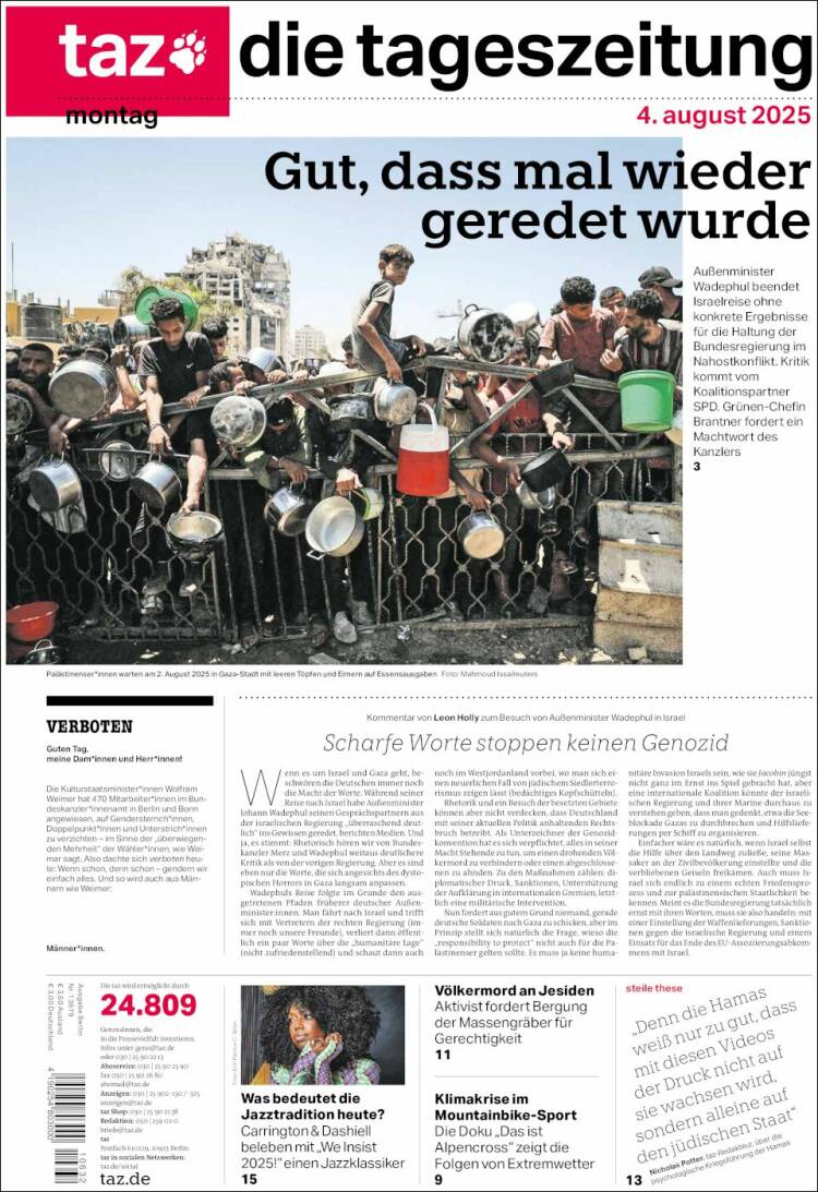 Portada de Die Tageszeitung (Alemania)