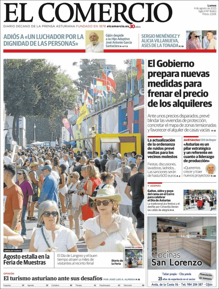 Portada de El Comercio - Gijón (España)
