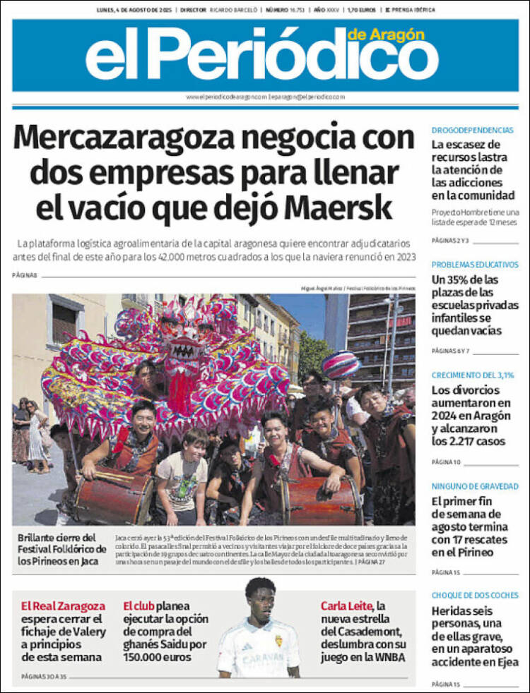 Portada de El Periódico de Aragón (Spain)