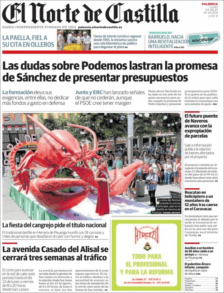 Portada de Norte de Castilla - Palencia (Spain)