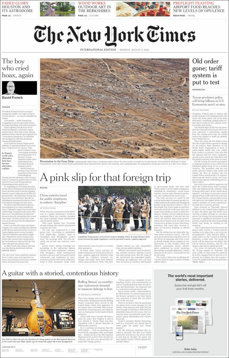 Portada de International New York Times (Europa)