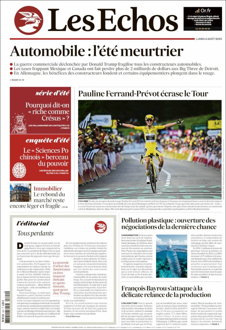 Portada de Les Echos (Francia)