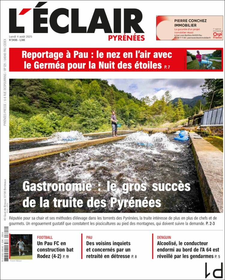 Portada de L'Eclair des Pyrénées (France)