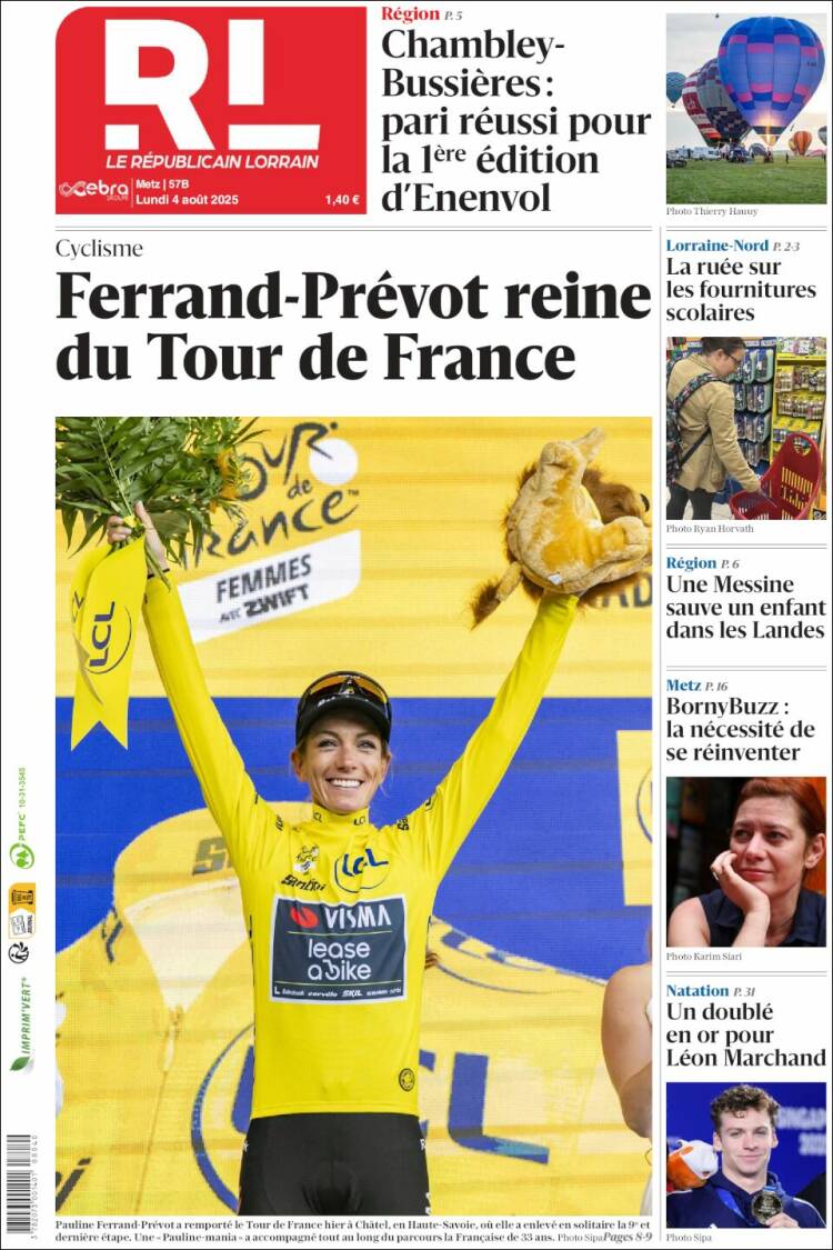 Portada de Le Republicain Lorrain (France)