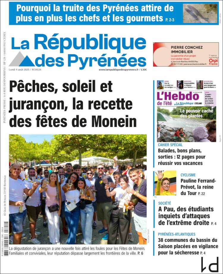 Portada de La République des Pyrénées (Francia)