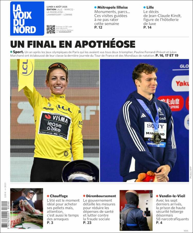 Portada de La Voix du Nord (Francia)