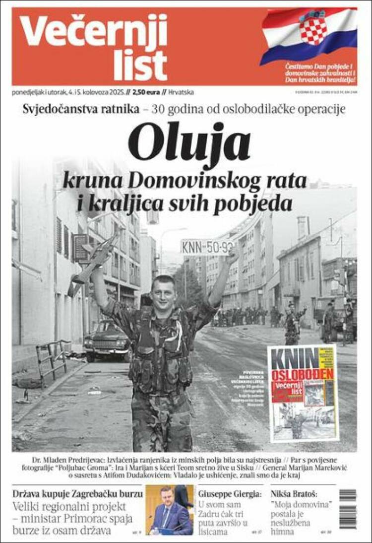 Portada de Večernji (Croacia)