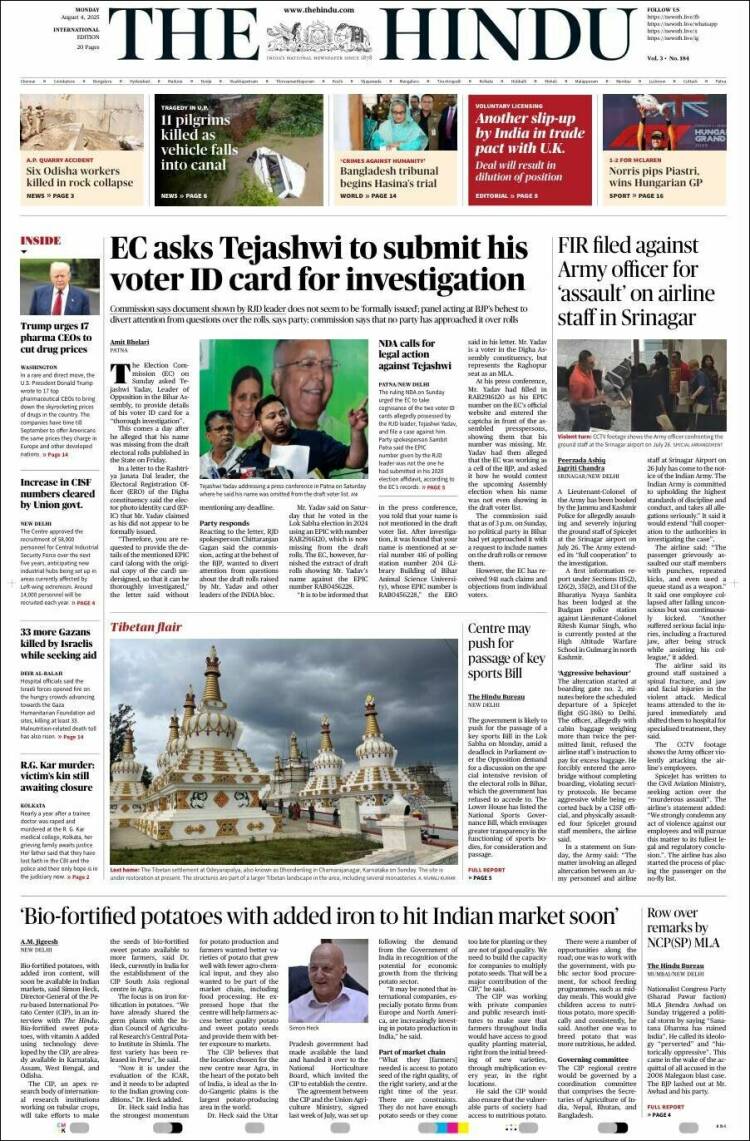 Portada de The Hindu (Inde)
