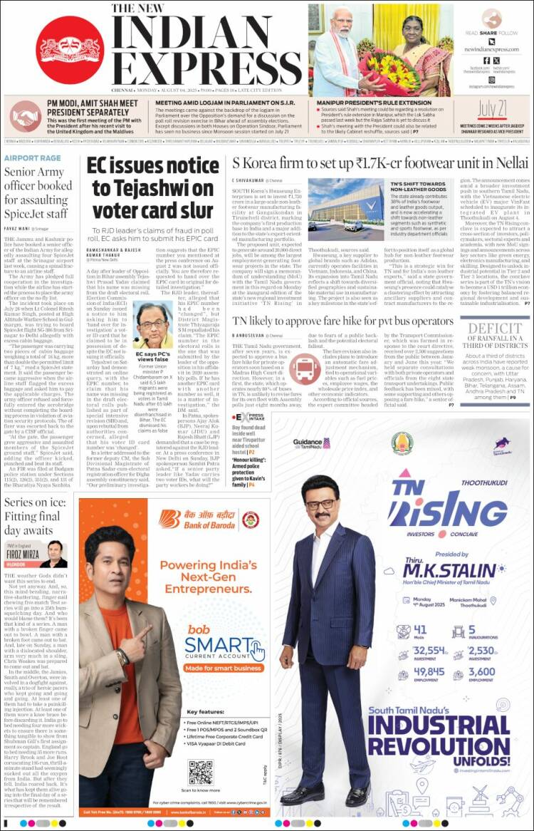 Portada de New Indian Express (India)