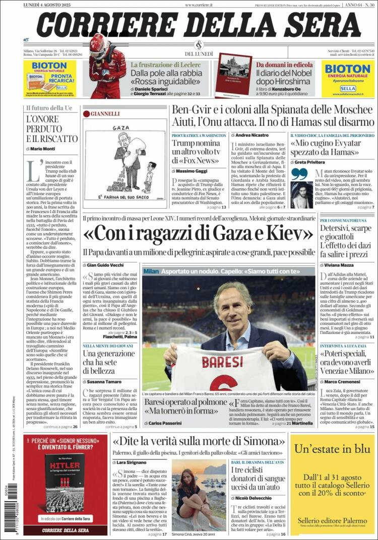 Portada de Corriere della Sera (Italy)