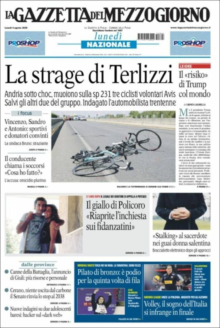 Portada de La Gazzetta del Mezzogiorno (Italia)