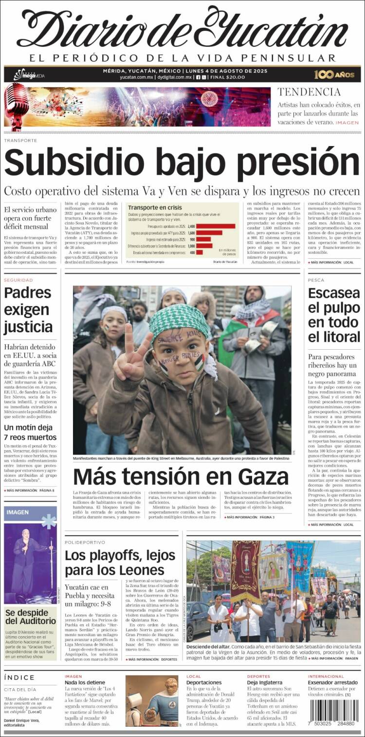 Portada de Diario de Yucatán (México)