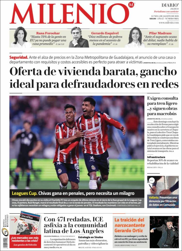 Portada de Milenio - Jalisco (México)