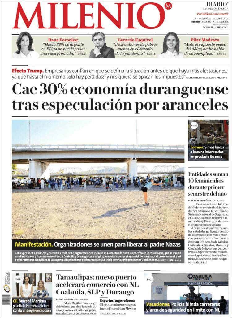 Portada de Milenio - Laguna (México)