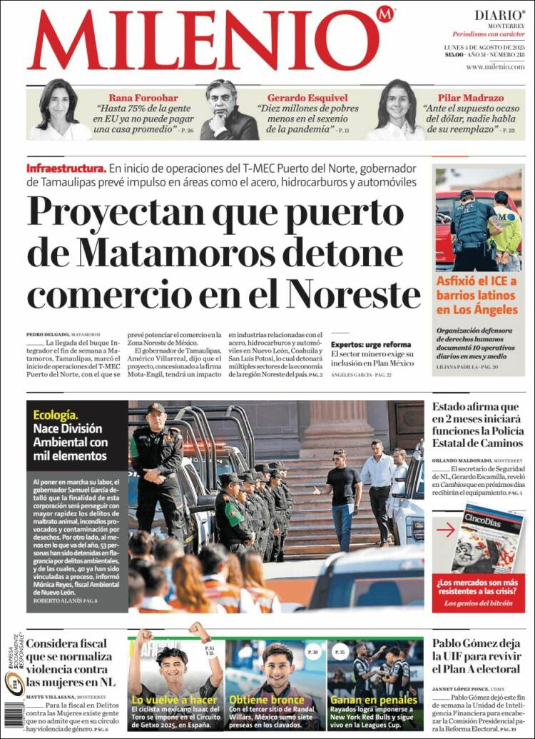 Portada de Milenio de Monterrey (México)