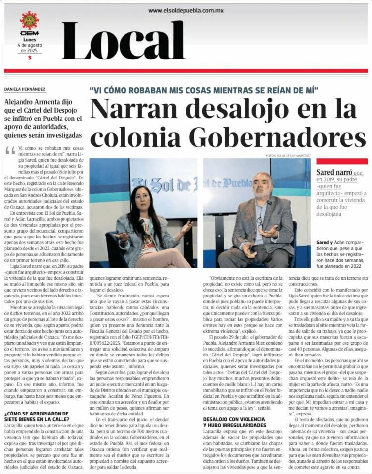 Portada de El Sol de Puebla (México)