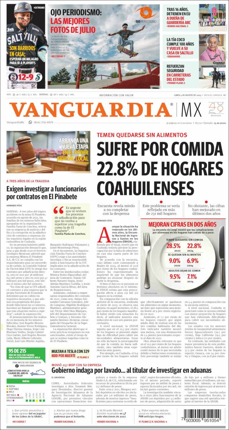 Portada de Vanguardia (México)