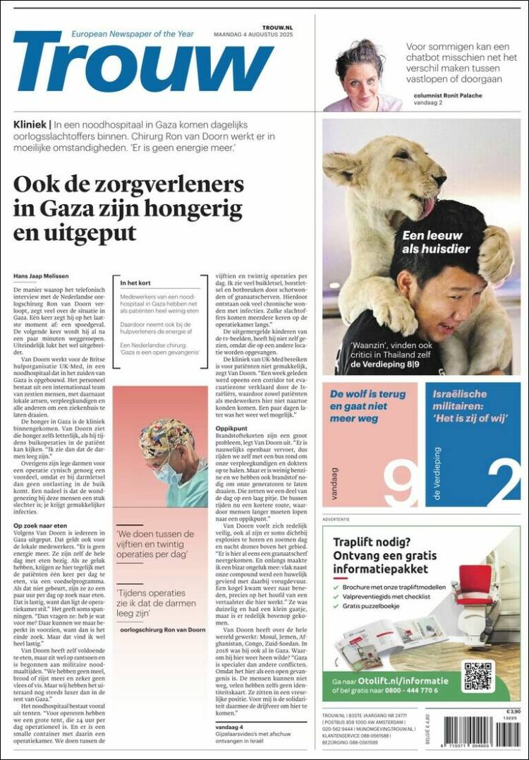 Portada de Trouw (Países Bajos)