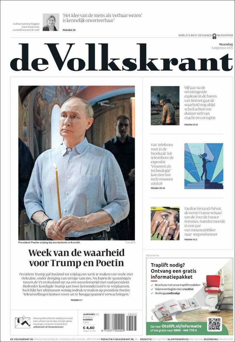 Portada de De Volkskrant (Países Bajos)