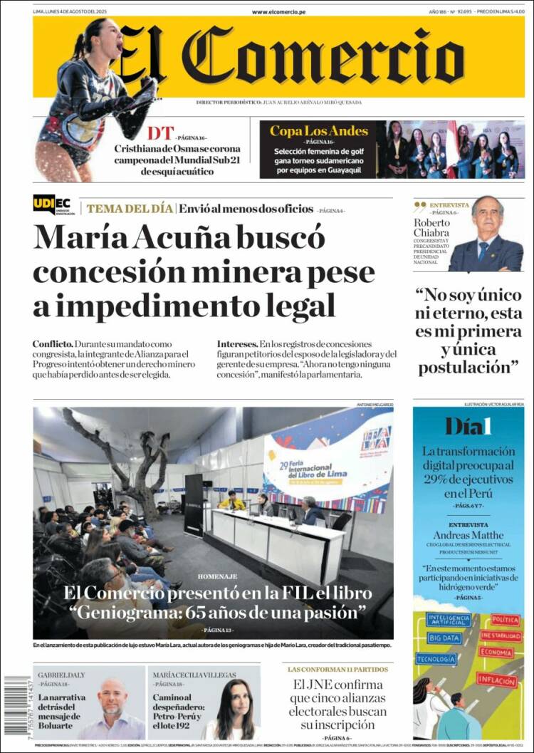 Portada de El Comercio (Pérou)