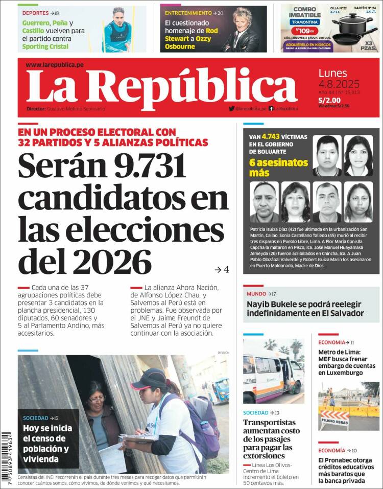 Portada de La Republica (Peru)