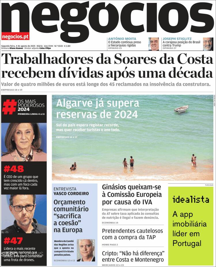 Portada de Jornal de Negócios (Portugal)