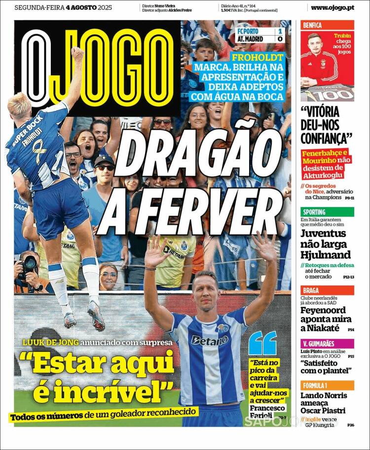 Portada de O Jogo (Portugal)