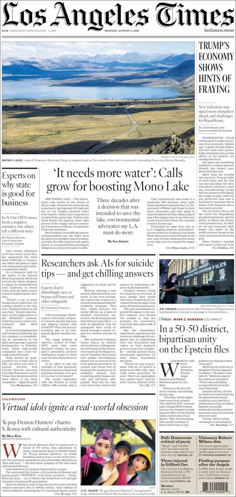 Portada de Los Angeles Times (USA)