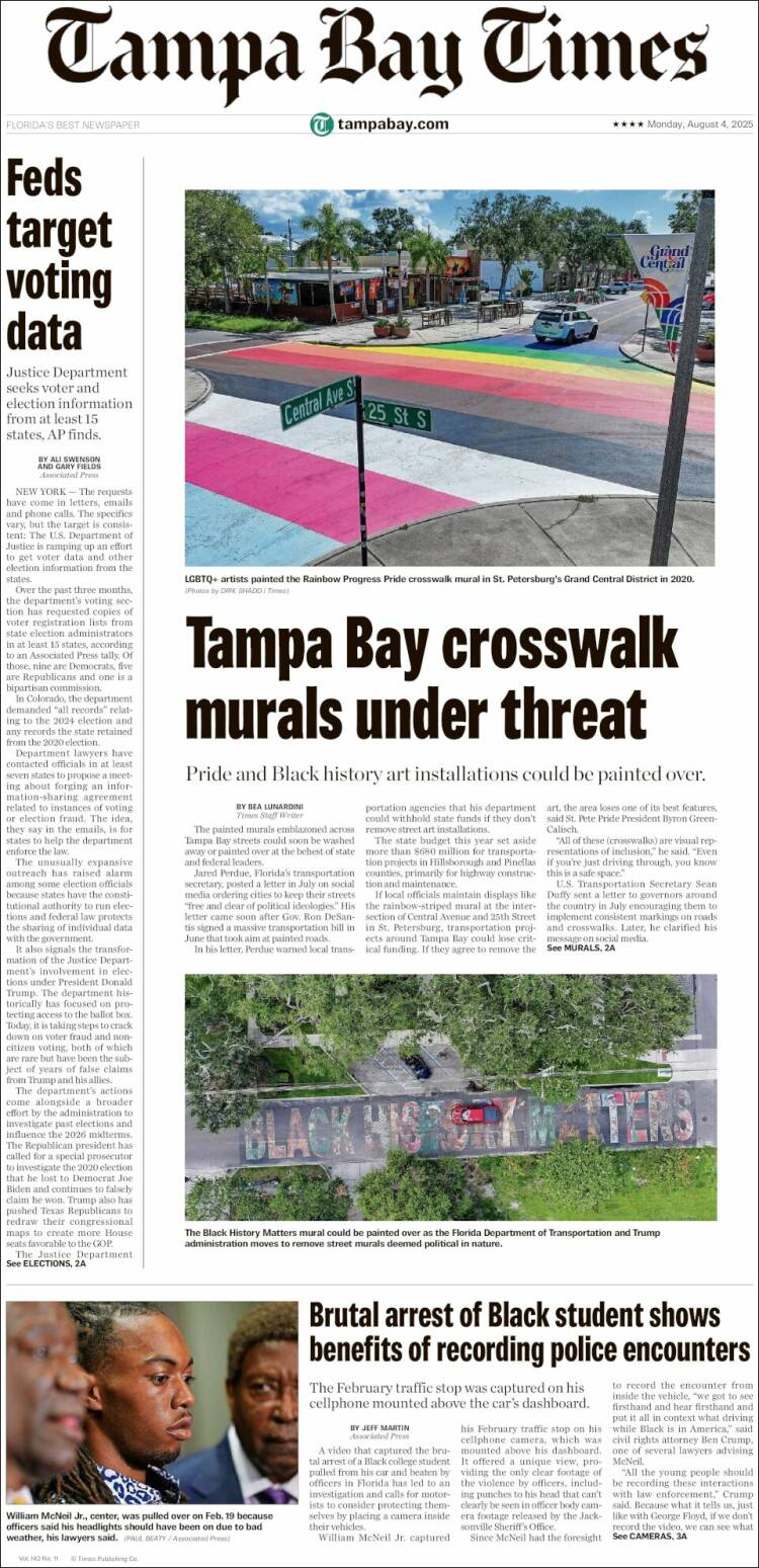 Portada de Tampa Bay Times (USA)