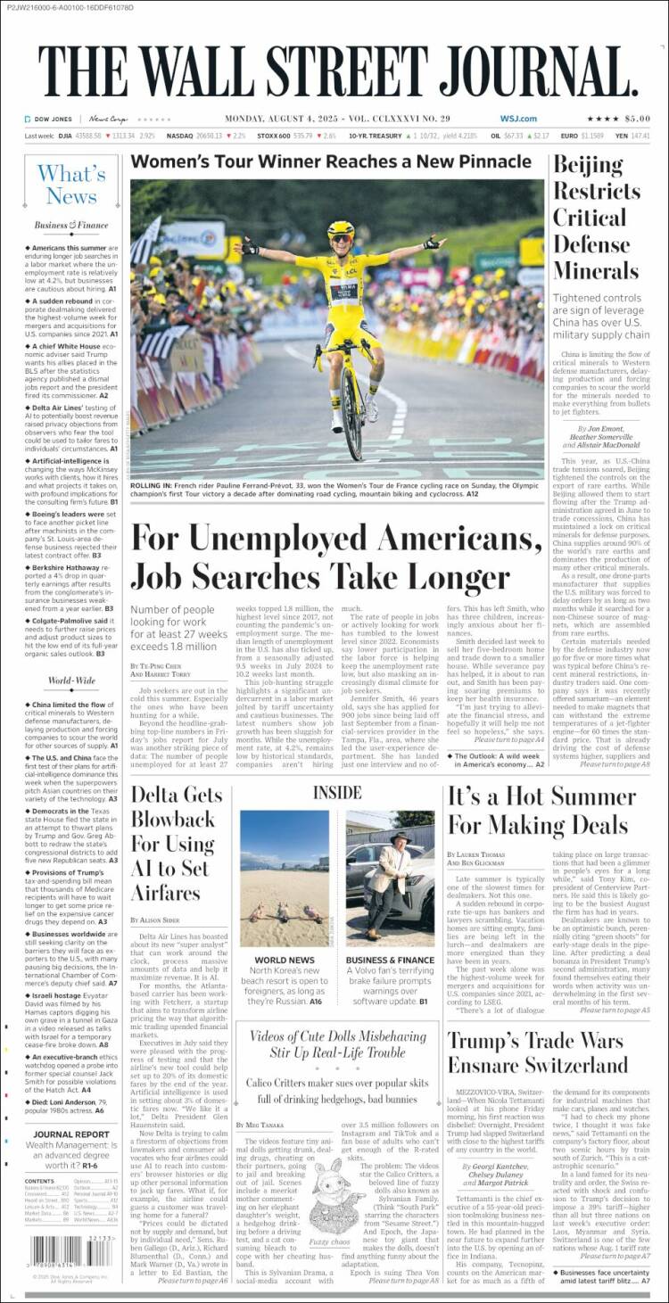 Portada de Wall Street Journal (USA)