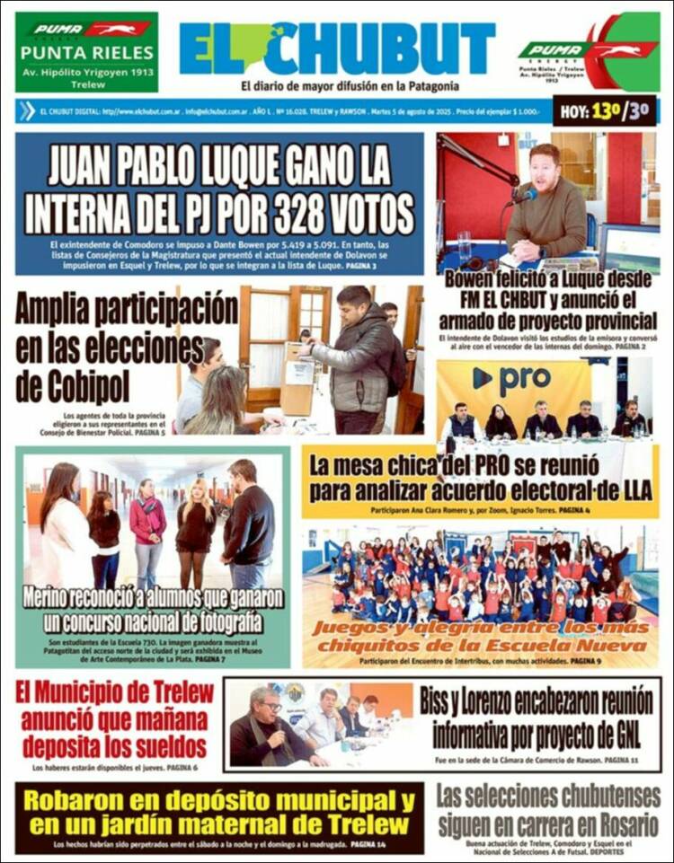 Portada de El Chubut (Argentina)
