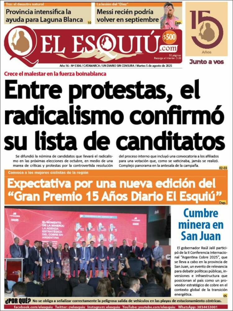 Portada de El Esquiu (Argentina)