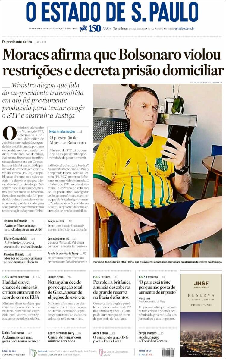 Portada de O Estado de São Paulo (Brasil)