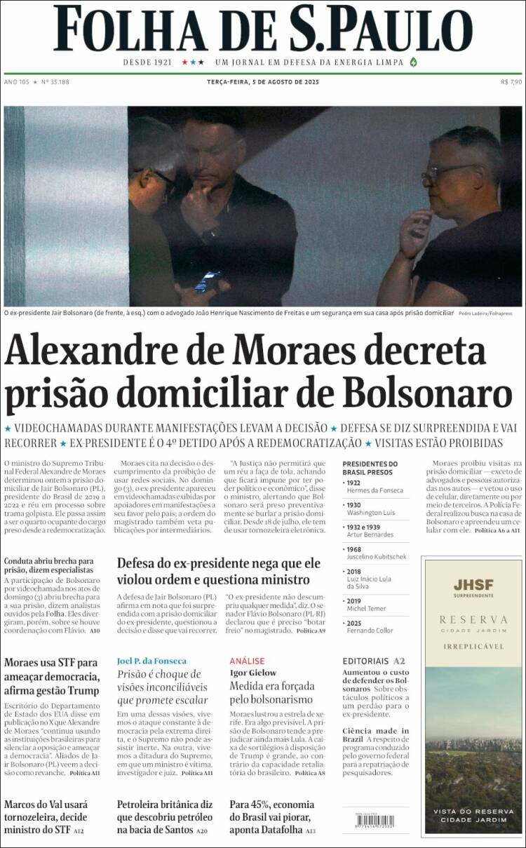 Portada de Folha de São Paulo (Brasil)