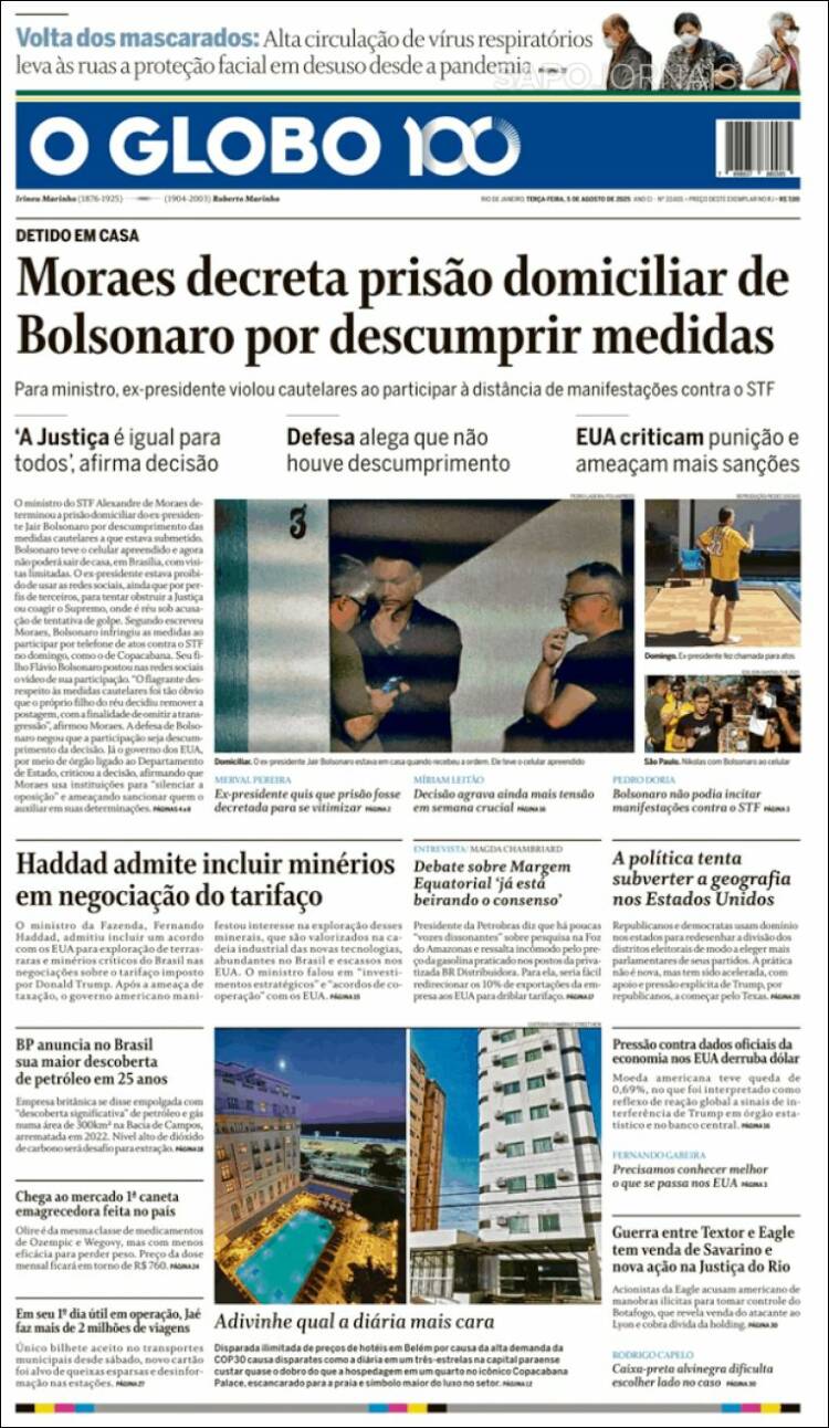 Portada de O Globo (Brasil)