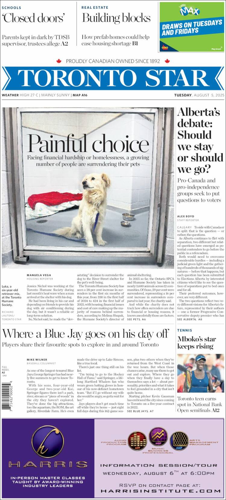 Portada de The Toronto Star (Canadá)
