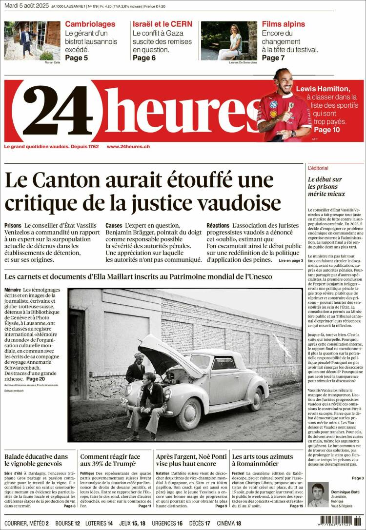 Portada de 24 Heures (Suisse)