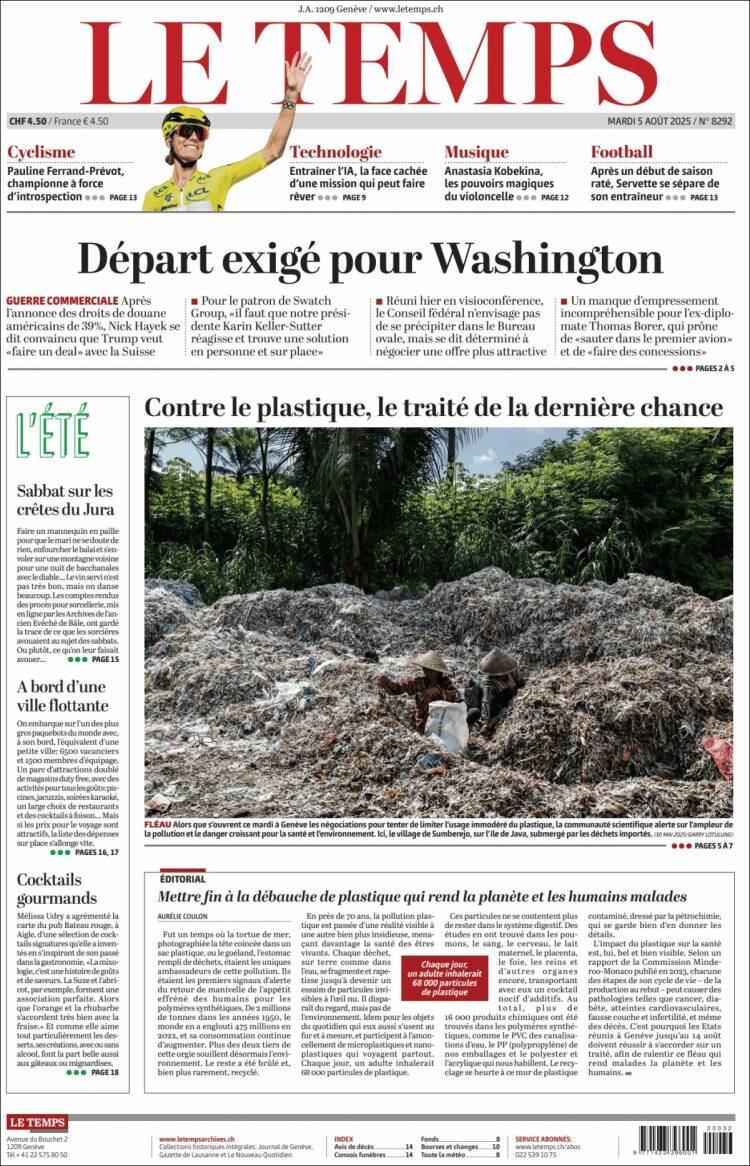 Portada de Le Matin (Switzerland)