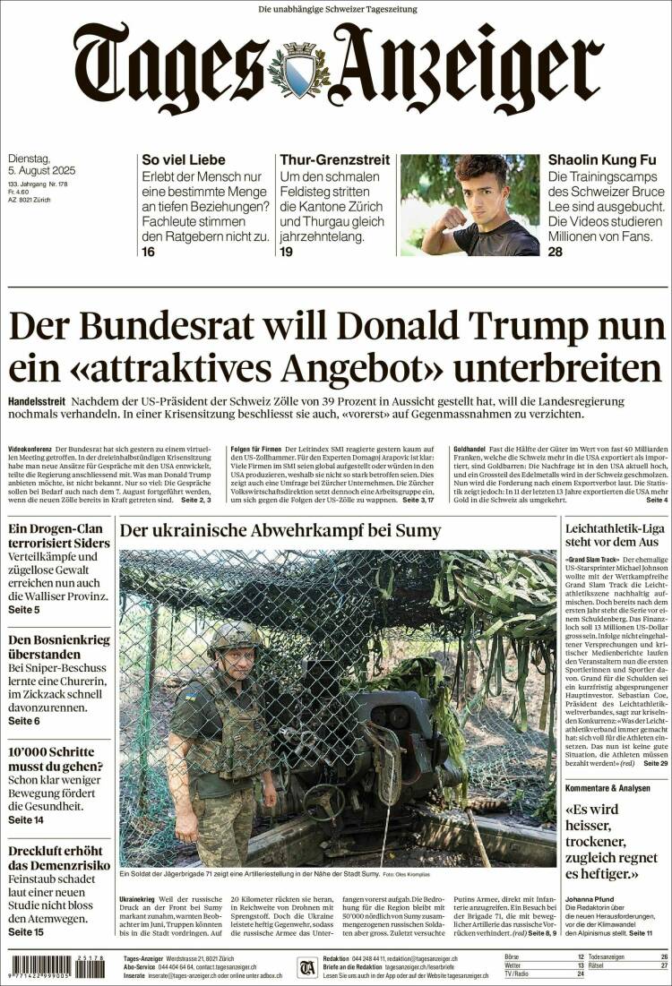 Portada de Tages-Anzeiger (Suiza)