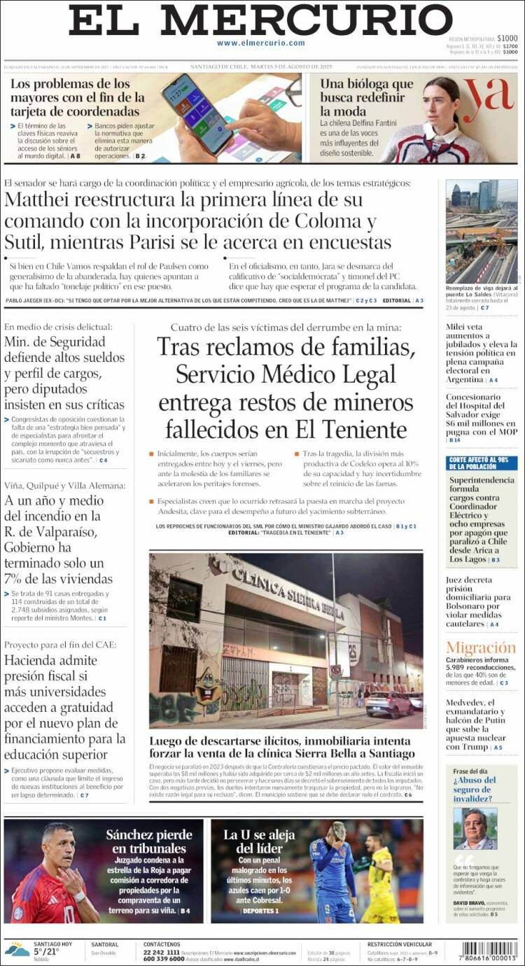 Portada de El Mercurio (Chile)