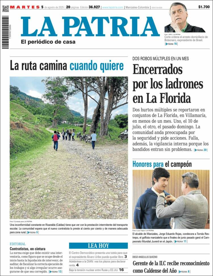 Portada de La Patria (Colombie)