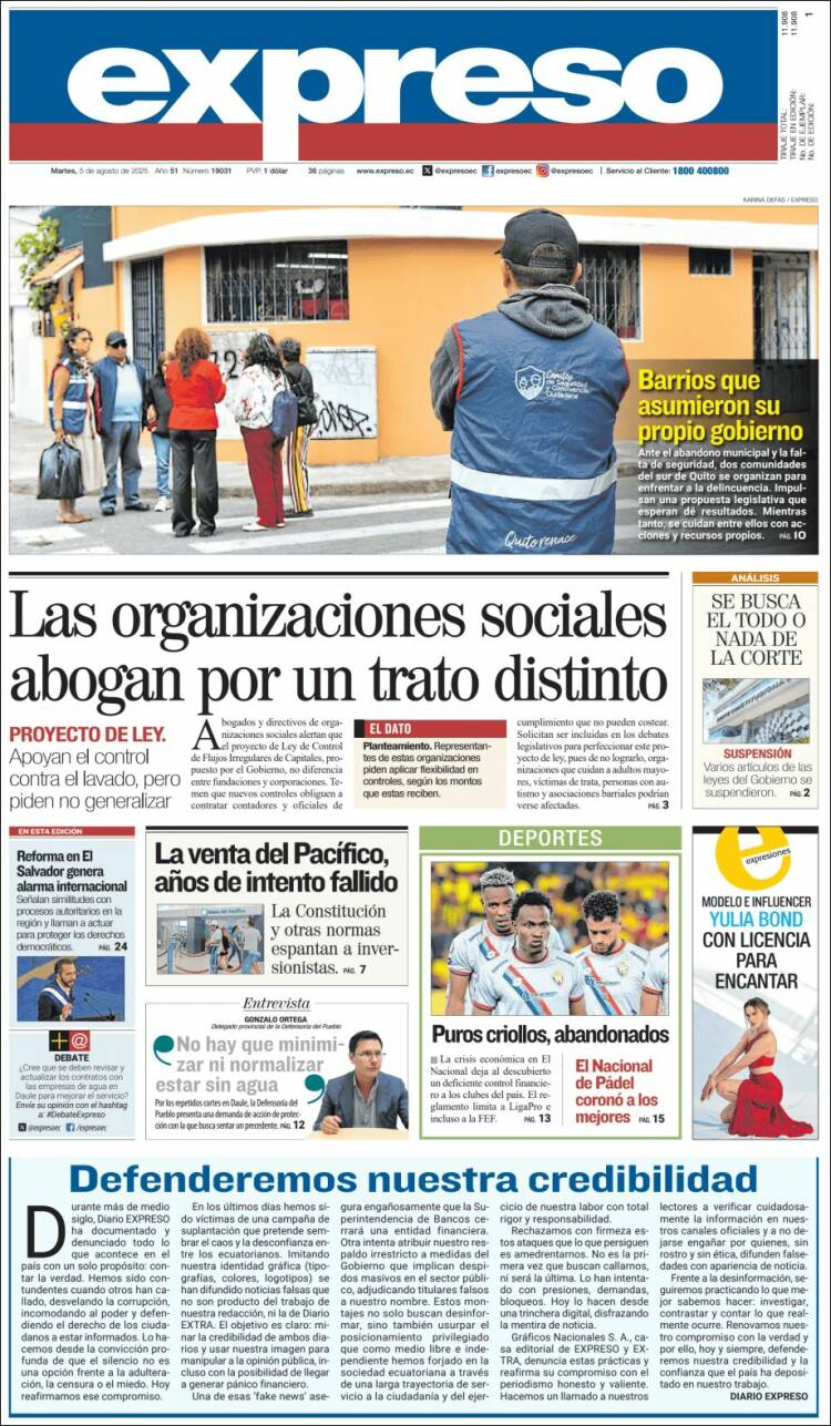 Portada de Expreso (Équateur)